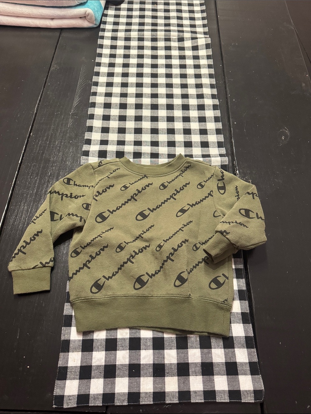 Champion Olive All-Over Logo Crew Sweatshirt for Kids